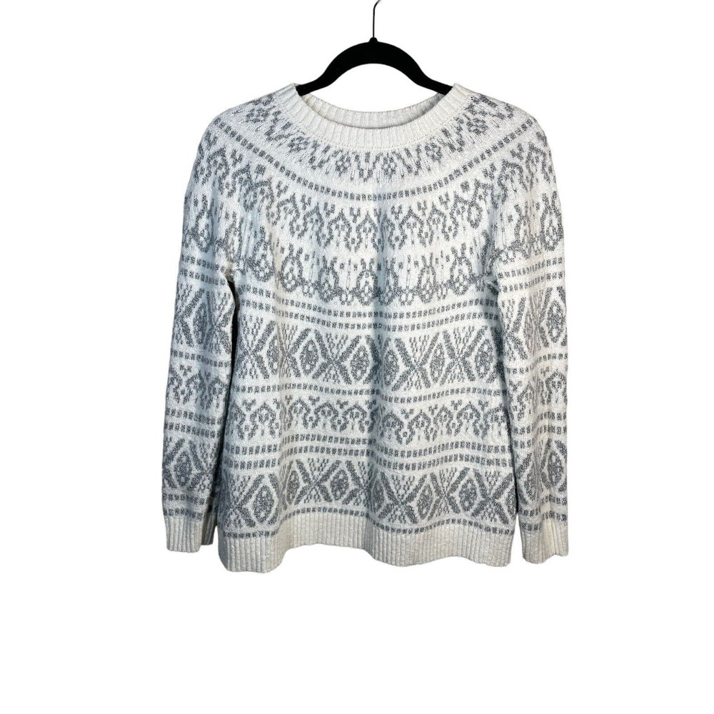 J. JILL Women's Sz XS‎ -Sweater-Nordic Fair Isle-Gray/White Chenille